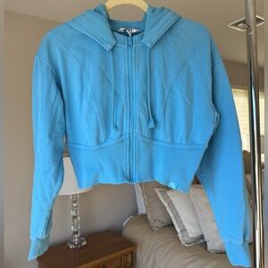 JoyLab Cropped Zip Hoodie in Aqua Blue (size S)